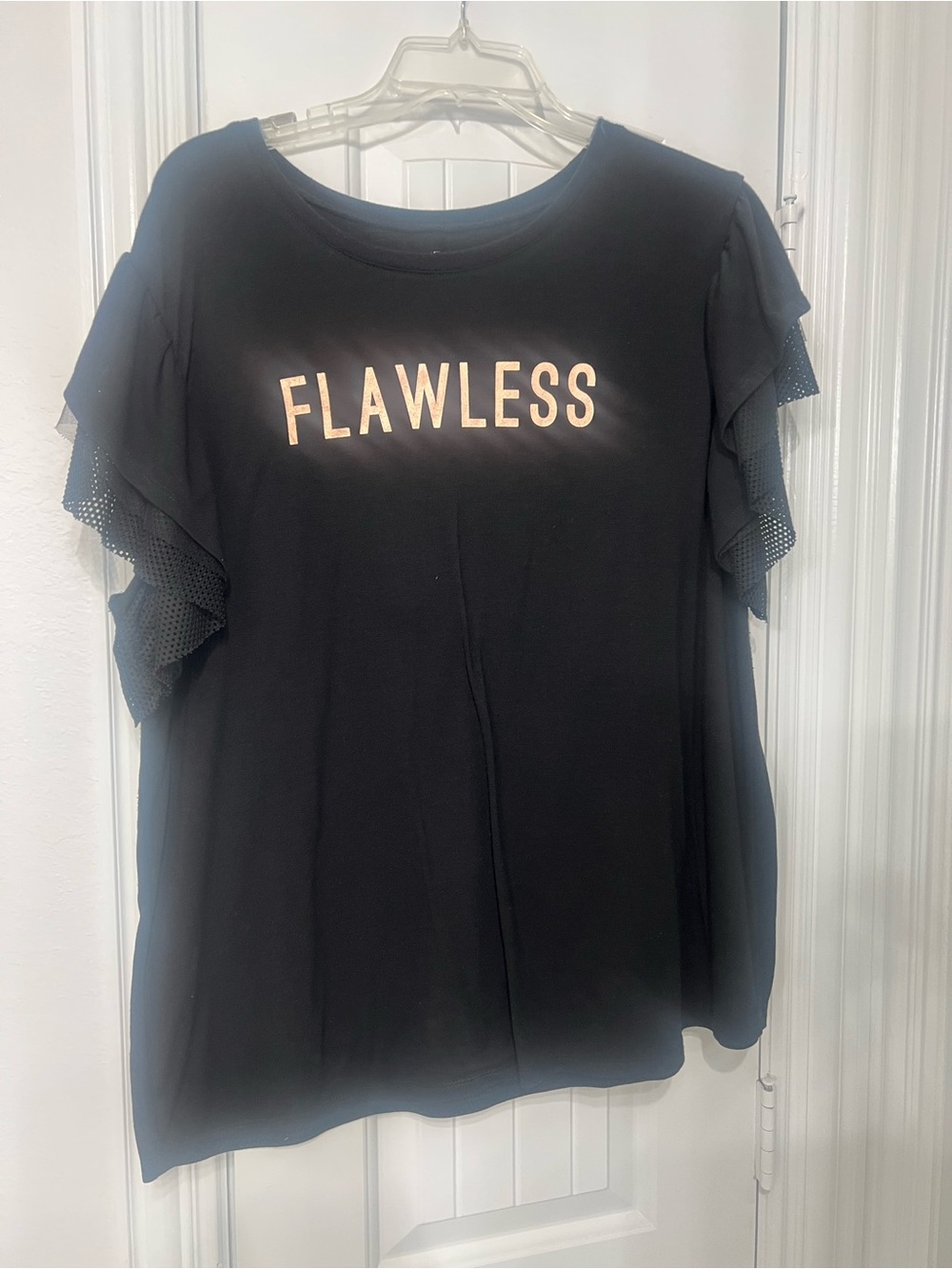 Lane Bryant Black Short-Sleeve Top with Metallic 'FLAWLESS' Lettering